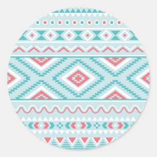 Teal and Pink Aztec Tribal Pattern Classic Round Sticker