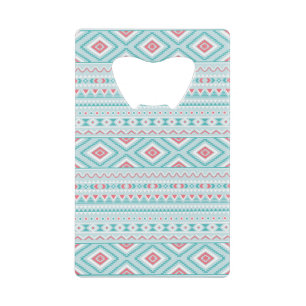 Teal and Pink Aztec Tribal Pattern Credit Card Bottle Opener