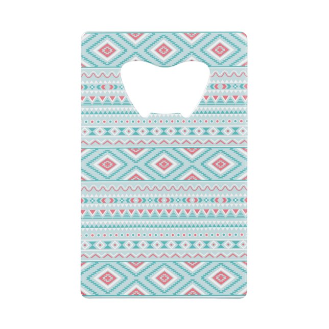 Teal and Pink Aztec Tribal Pattern Credit Card Bottle Opener (Front)