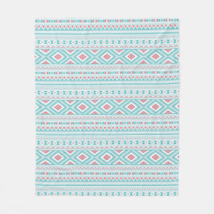 Teal and Pink Aztec Tribal Pattern Fleece Blanket