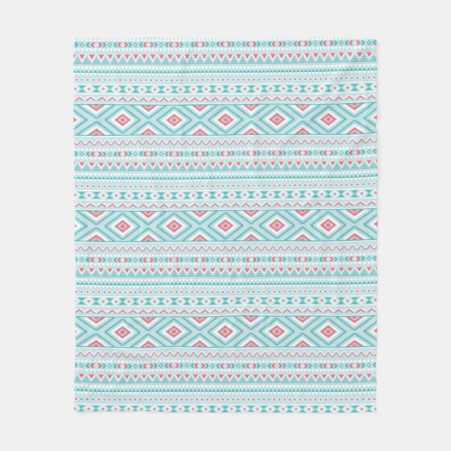 Teal and Pink Aztec Tribal Pattern Fleece Blanket (Front)