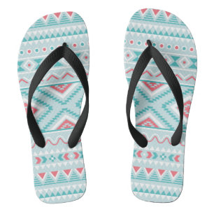Teal and Pink Aztec Tribal Pattern Flip Flops
