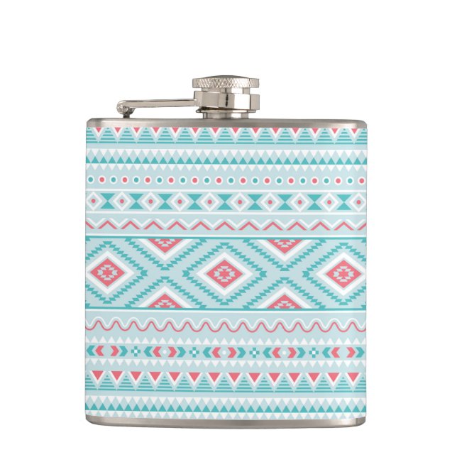 Teal and Pink Aztec Tribal Pattern Hip Flask (Front)
