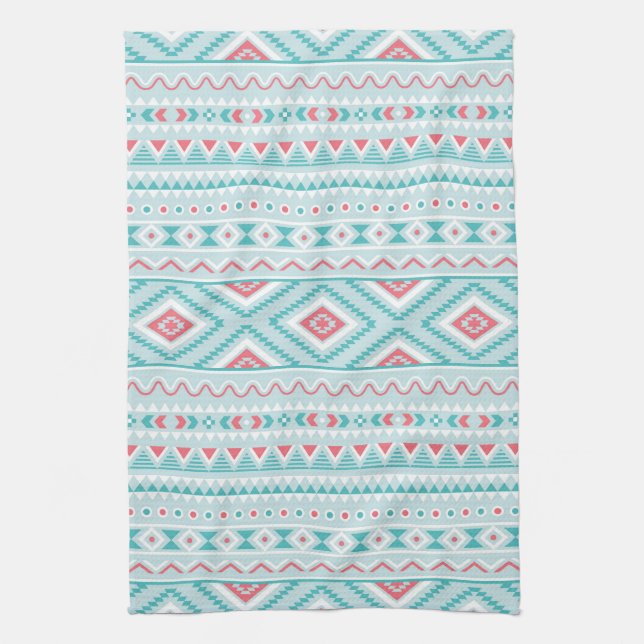 Teal and Pink Aztec Tribal Pattern Kitchen Towel (Vertical)