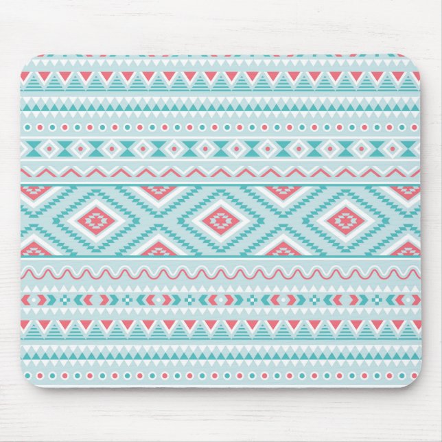 Teal and Pink Aztec Tribal Pattern Mouse Pad (Front)