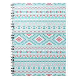 Teal and Pink Aztec Tribal Pattern Notebook