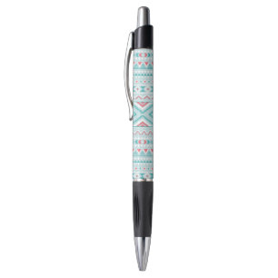 Teal and Pink Aztec Tribal Pattern Pen