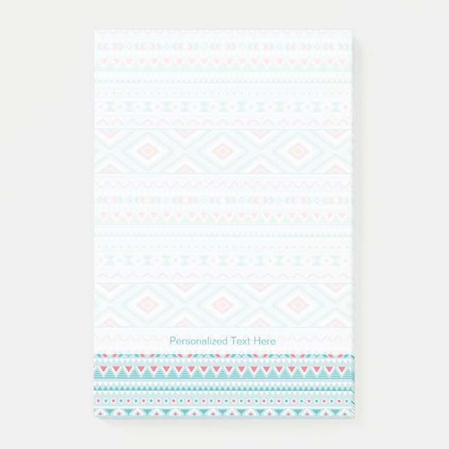 Teal and Pink Aztec Tribal Pattern Post-it Notes (Front)