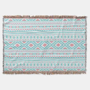 Teal and Pink Aztec Tribal Pattern Throw Blanket