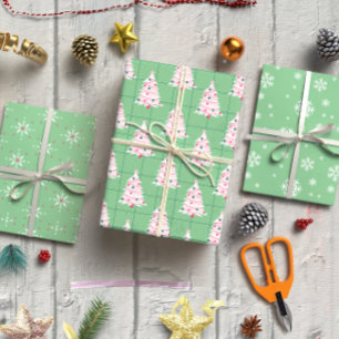 Teal and Pink Christmas set of 3 Wrapping Paper Sheet