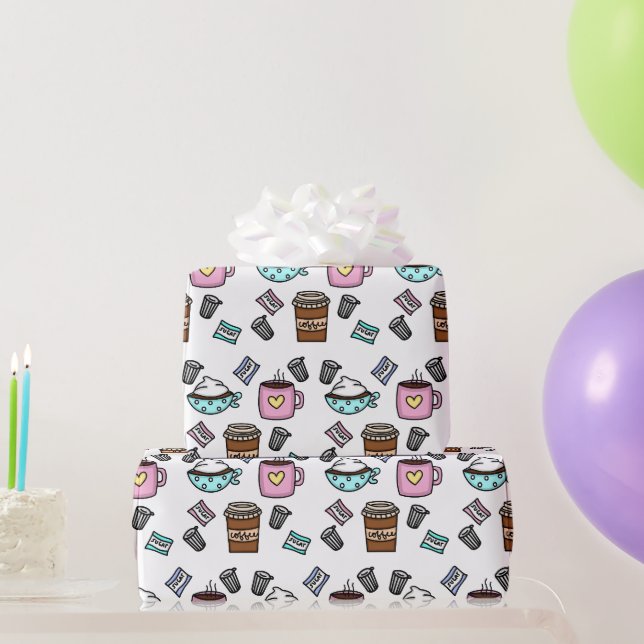 Teal and pink cute coffee coffee mugs wrapping paper (Party Gifts)