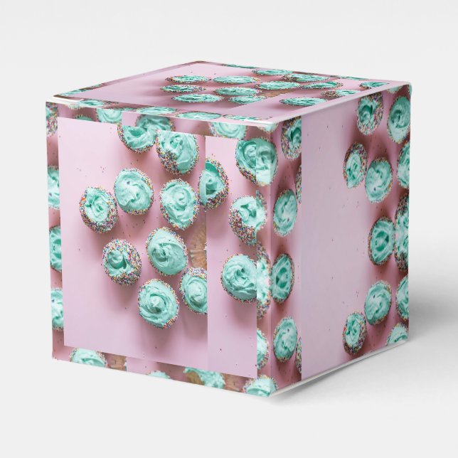 Teal and Pink Cute Mini Cupcakes Favor Box (Front Side)