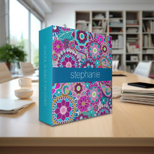 Teal and Pink Floral Pattern with Custom Baby Name Binder