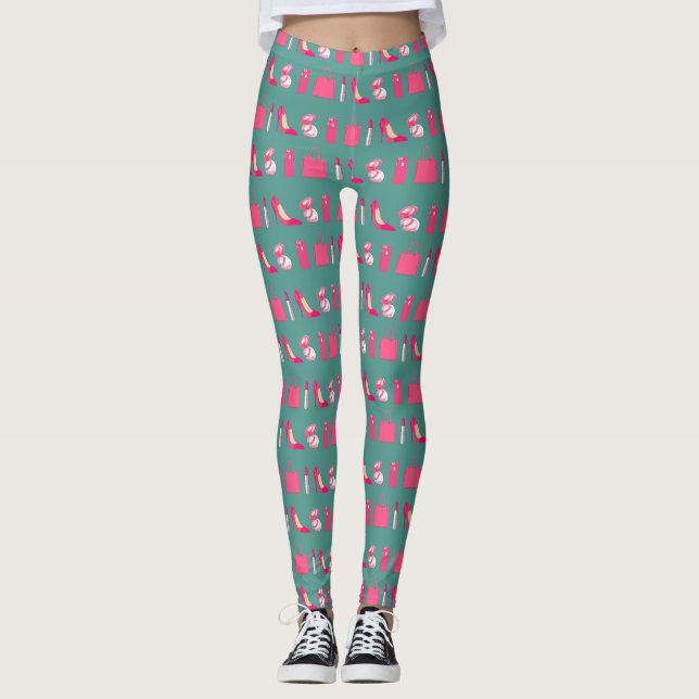 Teal and pink girly things design leggings (Front)