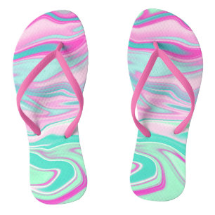 Teal and Pink Marble Pattern Flip Flops