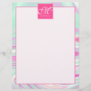 Teal and Pink Marble Pattern Monogram Letterhead