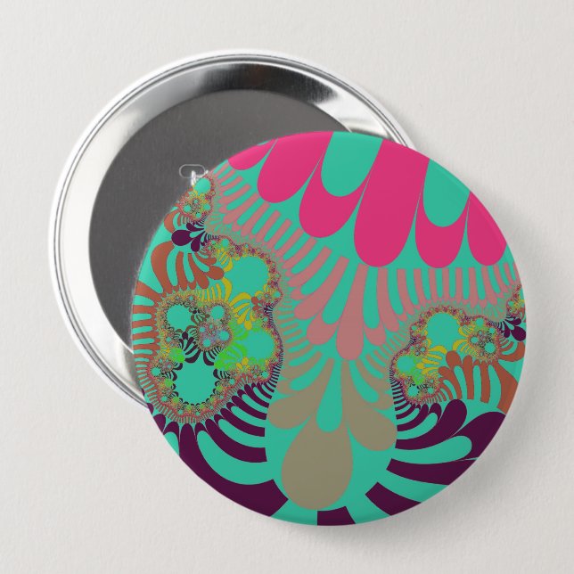 Teal and Pink Mod 4 Inch Round Button (Front & Back)