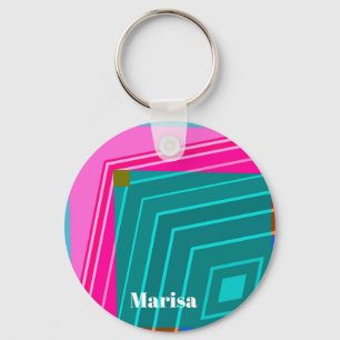 Teal and Pink Modern Geometric Keychain