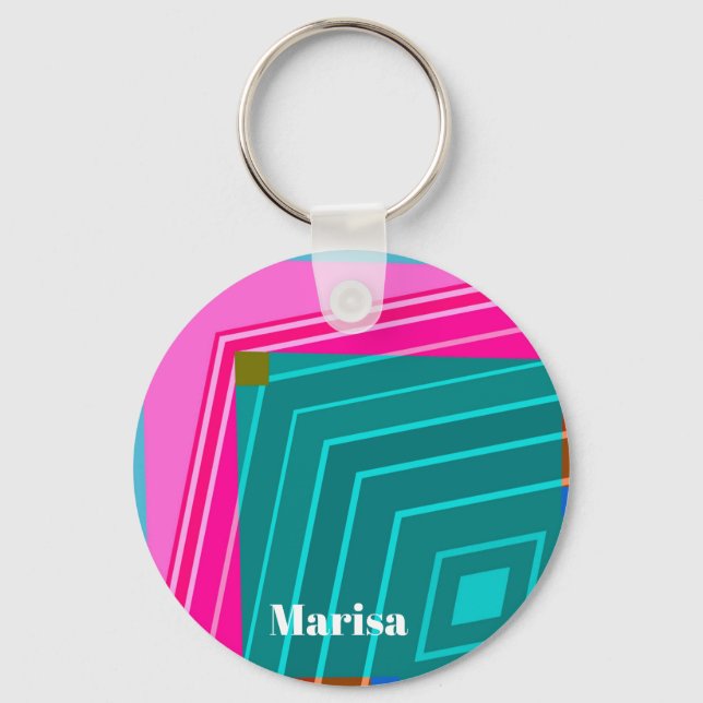 Teal and Pink Modern Geometric Keychain (Front)