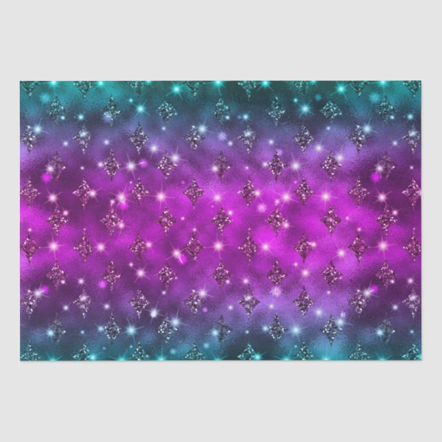 Teal and Pink Ombre Glitter Celestial Pattern Tissue Paper (Front)