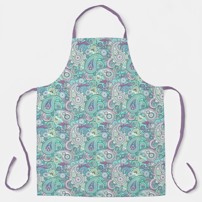 Teal and pink paisley apron (Front)