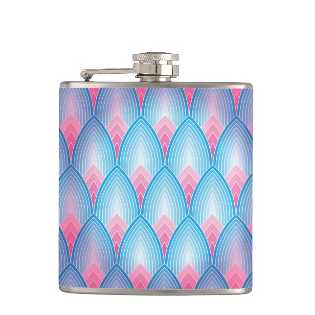 Teal And Pink Petal Pattern Hip Flask (Front)