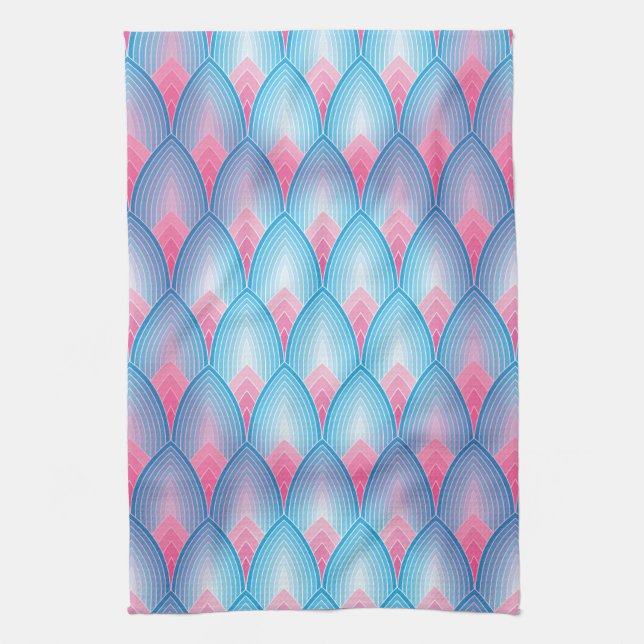 Teal And Pink Petal Pattern Kitchen Towel (Vertical)