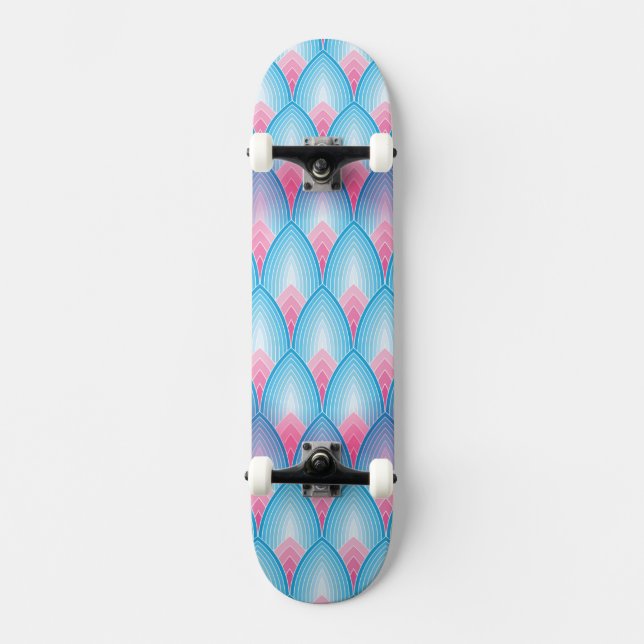 Teal And Pink Petal Pattern Skateboard (Front)