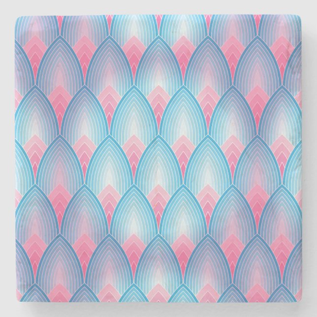 Teal And Pink Petal Pattern Stone Coaster (Front)