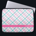 Teal and Pink Plaid Pattern Laptop Sleeve<br><div class="desc">Stylish and chic plaid pattern personalized design.</div>