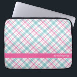 Teal and Pink Plaid Pattern Laptop Sleeve<br><div class="desc">Stylish and chic plaid pattern personalized design.</div>