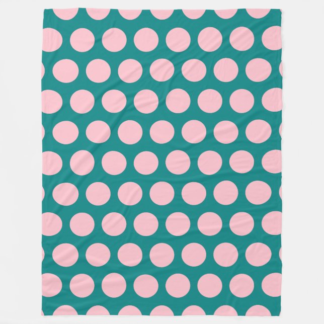 Teal and Pink Polka Dots Fleece Blanket (Front)