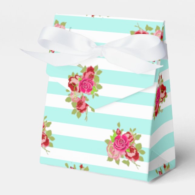 Teal and Pink Roses Candy Favour Bag Favor Box (Front Side)