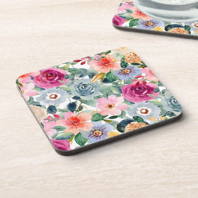 Teal and Pink Roses Coaster (Left Side)