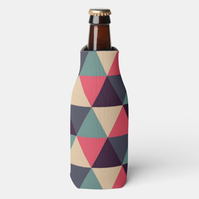 Teal And Pink Triangle Pattern Bottle Cooler (Bottle Front)