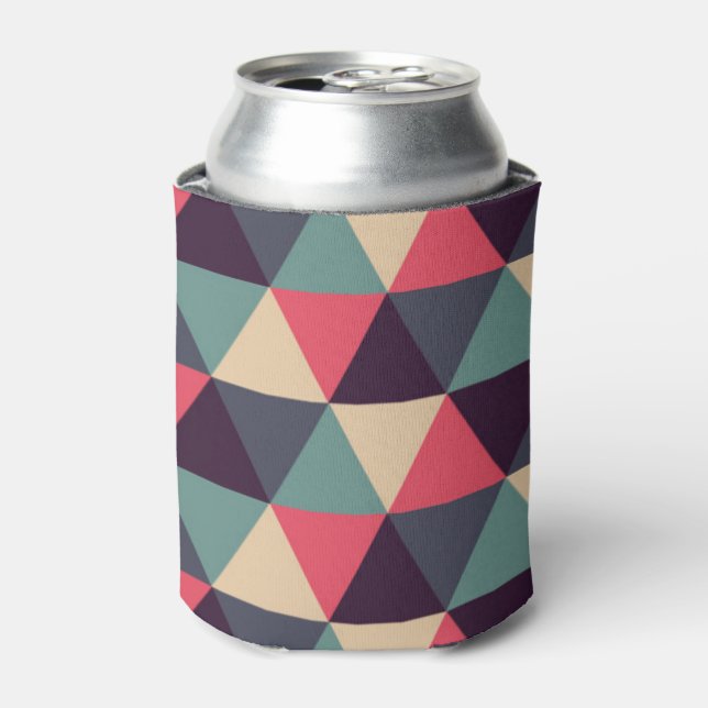 Teal And Pink Triangle Pattern Can Cooler (Can Front)