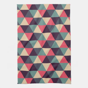 Teal And Pink Triangle Pattern Kitchen Towel