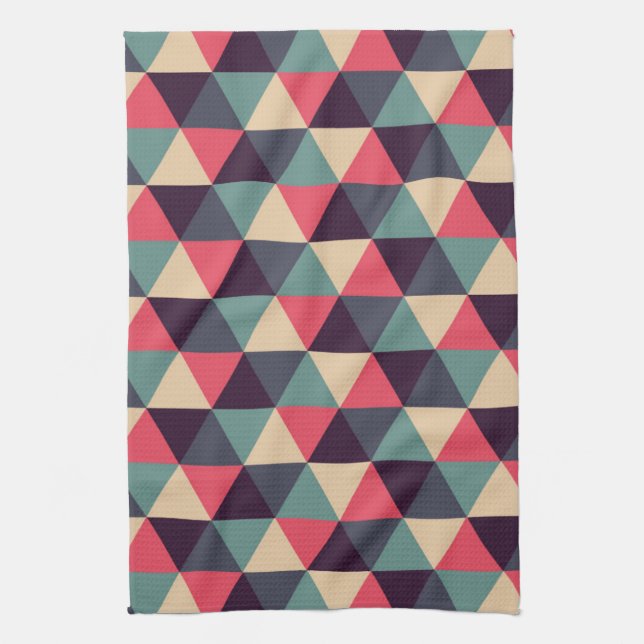 Teal And Pink Triangle Pattern Kitchen Towel (Vertical)