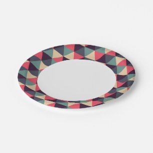 Teal And Pink Triangle Pattern Paper Plate
