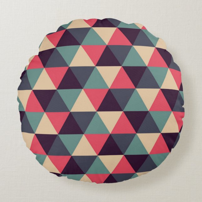 Teal And Pink Triangle Pattern Round Pillow (Front)