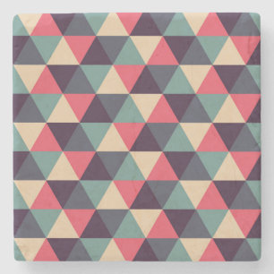 Teal And Pink Triangle Pattern Stone Coaster