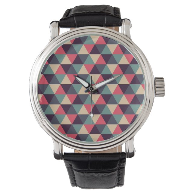 Teal And Pink Triangle Pattern Watch (Front)