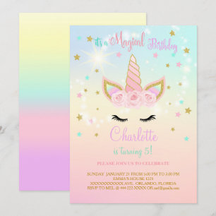 Teal and Pink Unicorn Birthday Invite