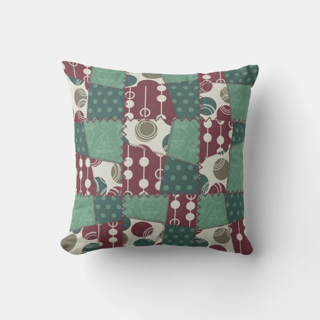 Teal and Plum Faux Patchwork MOJO Pillow (Front)