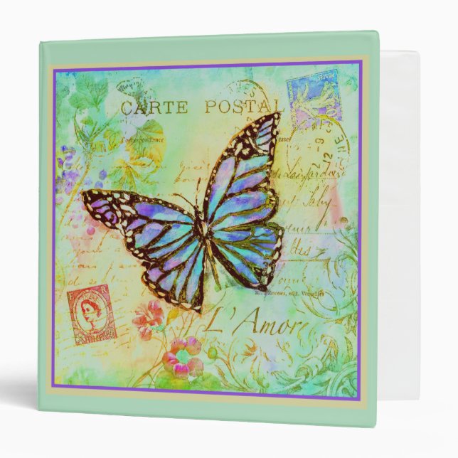 Teal and purple butterfly  3 ring binder (Front/Inside)
