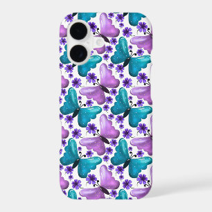 Teal and purple butterfly floral pattern