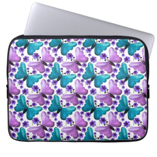 Teal and purple butterfly floral pattern  laptop sleeve