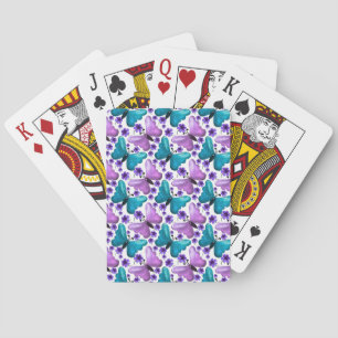 Teal and purple butterfly floral pattern playing cards