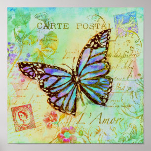 Teal and purple butterfly  poster