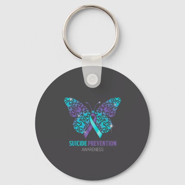 Teal And Purple Butterfly Suicide Prevention Aware Keychain (Front)